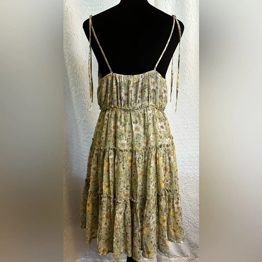ALTAR’D STATE- Women’s Floral Print Green  w/Tie Shoulders Mini Dress (L) - Picture 4 of 10